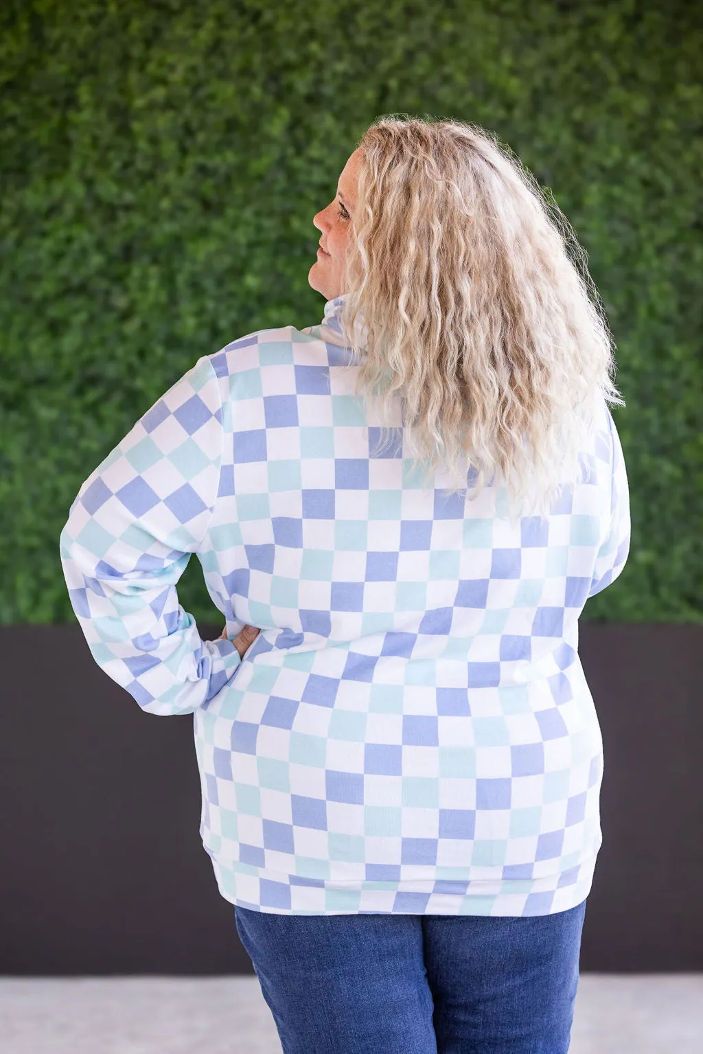 Hailey Pullover Hoodie - Blue and Mint Checker