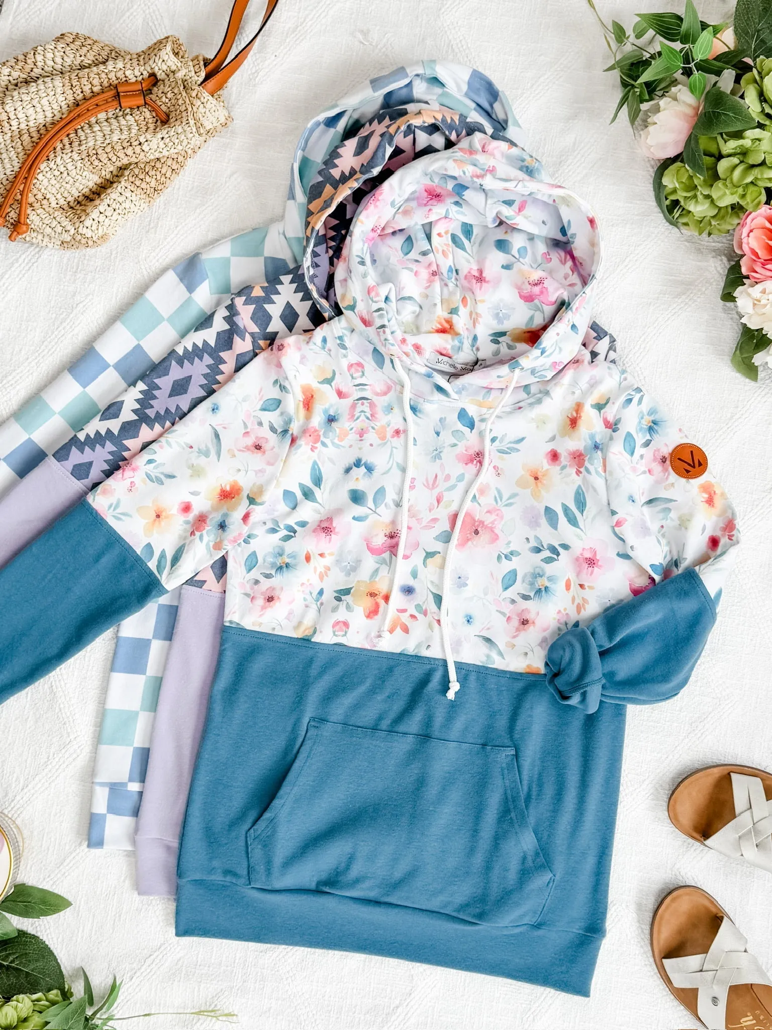 Hailey Pullover Hoodie - Blue and Mint Checker