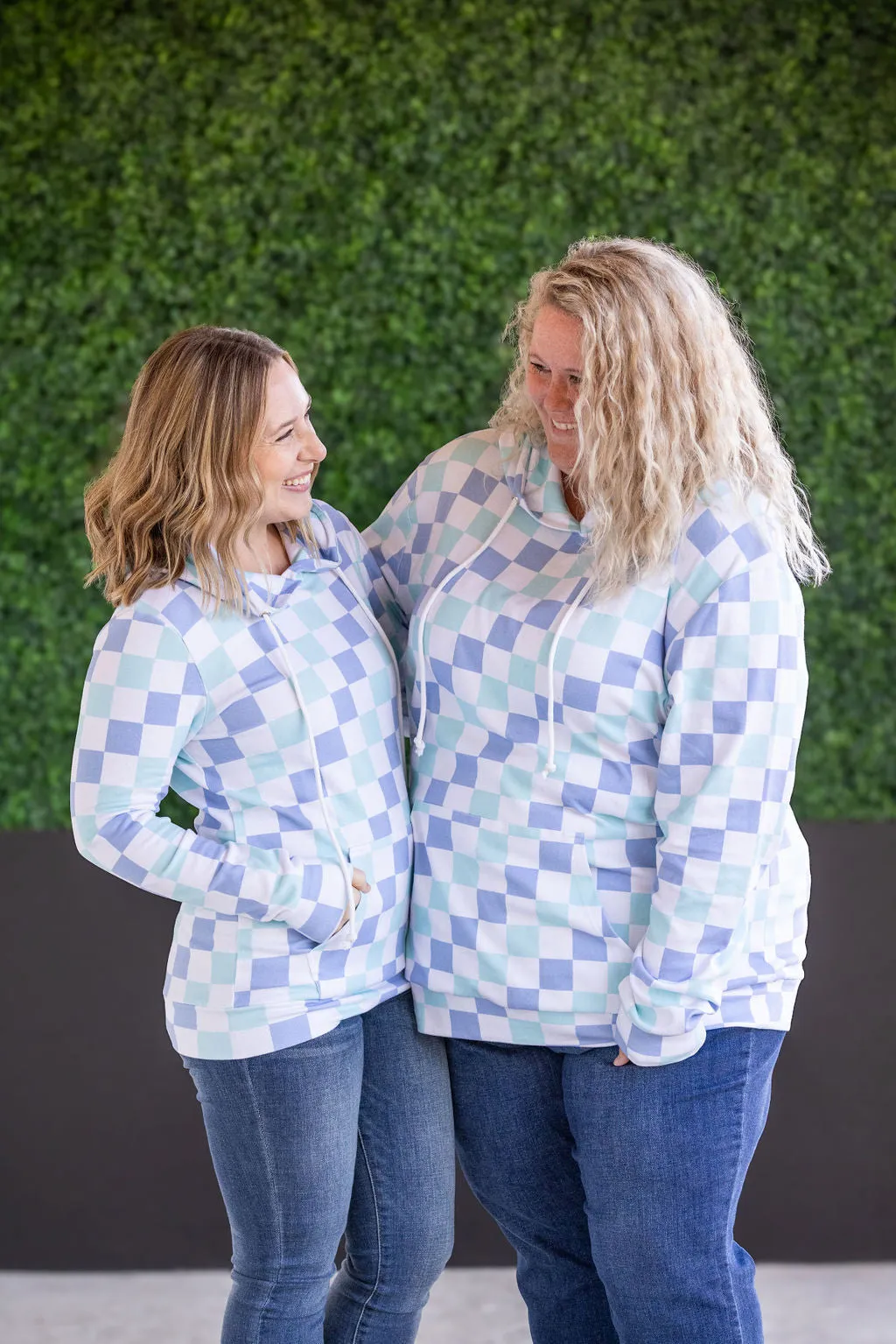 Hailey Pullover Hoodie - Blue and Mint Checker