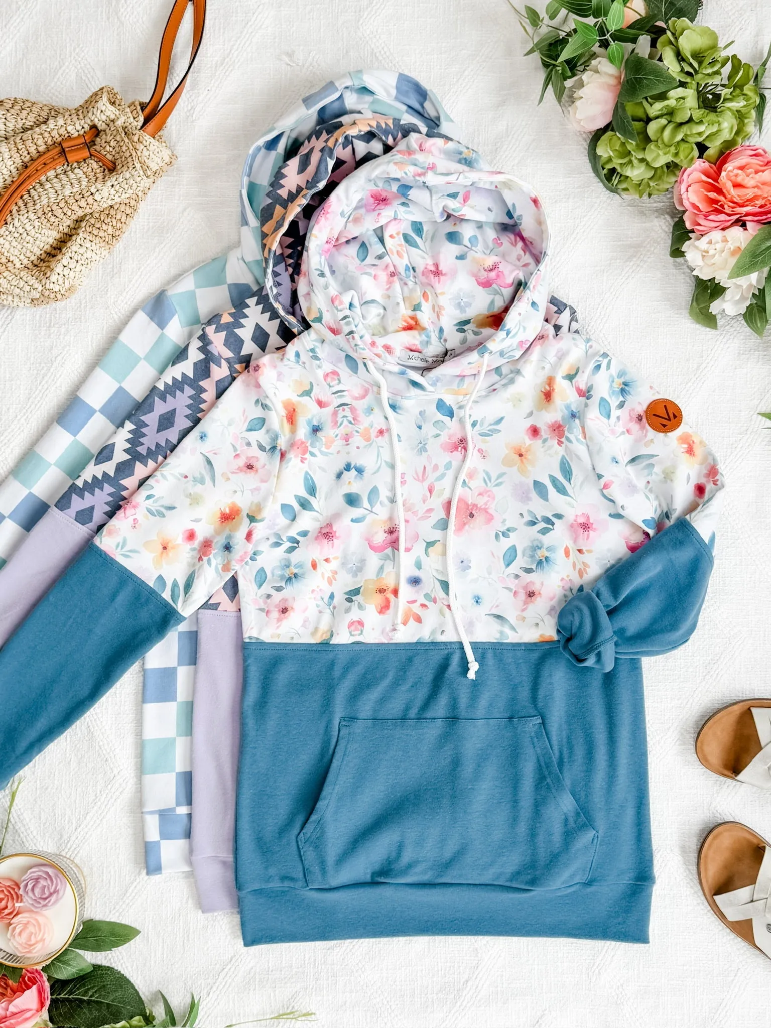 Hailey Pullover Hoodie - Blue and Mint Checker