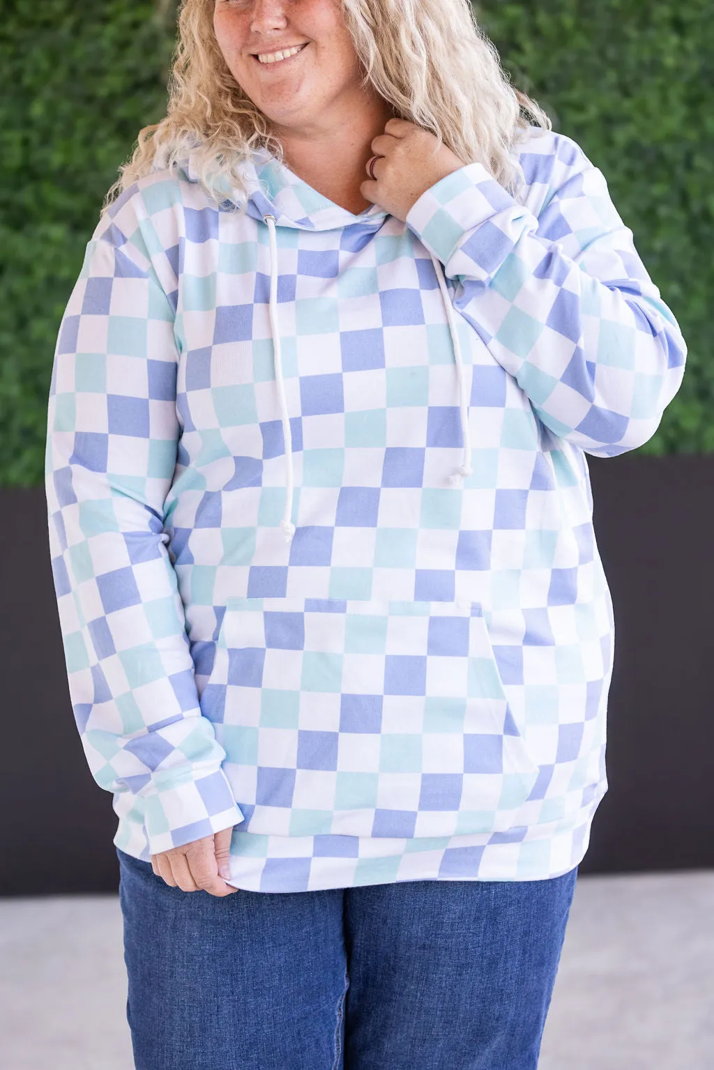 Hailey Pullover Hoodie - Blue and Mint Checker