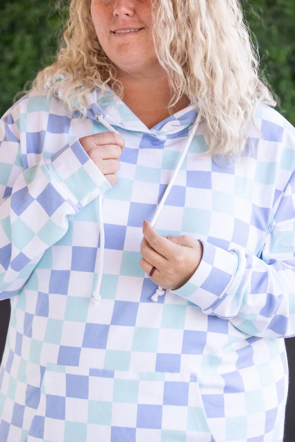 Hailey Pullover Hoodie - Blue and Mint Checker