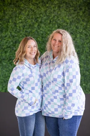Hailey Pullover Hoodie - Blue and Mint Checker