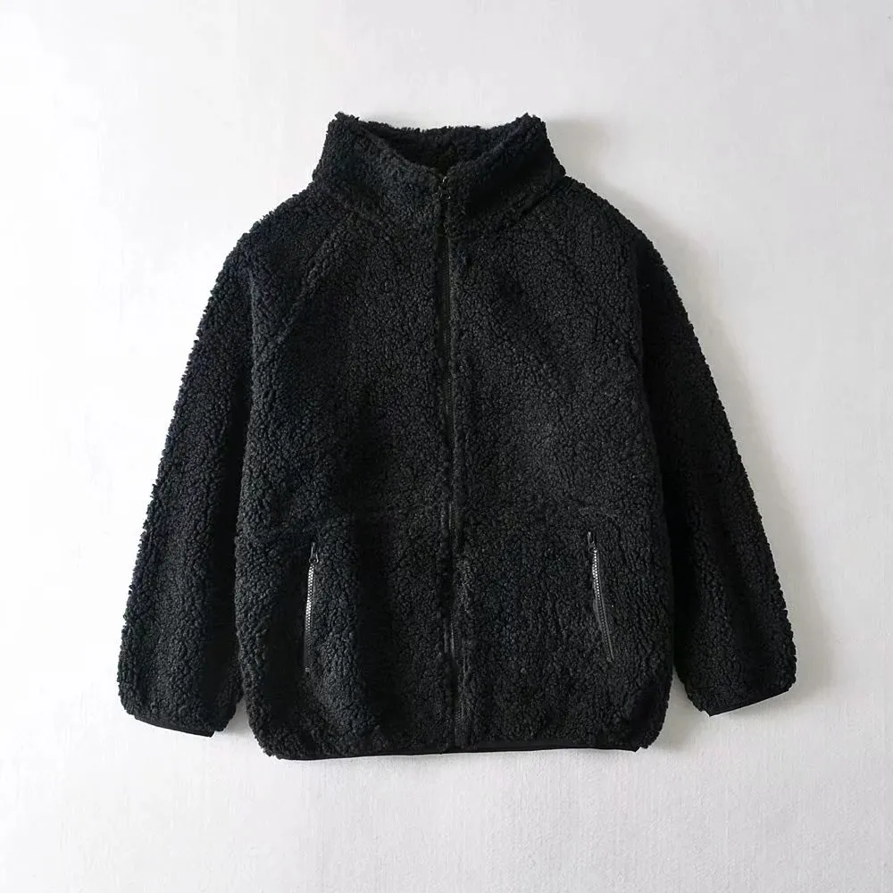 Half High Collar Zipper Lamb Wool Outerwear