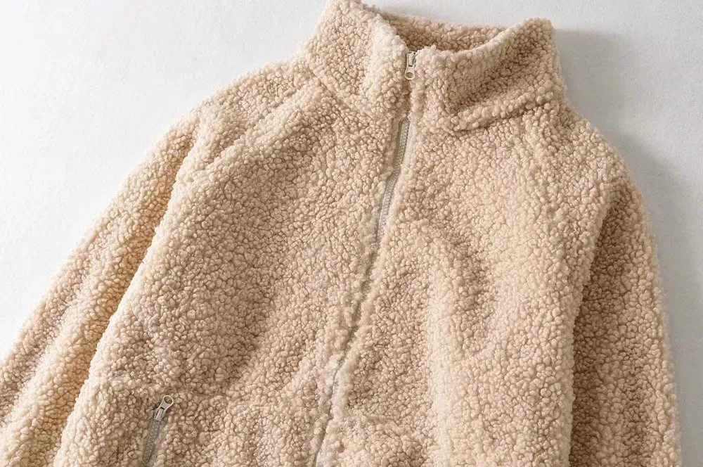 Half High Collar Zipper Lamb Wool Outerwear