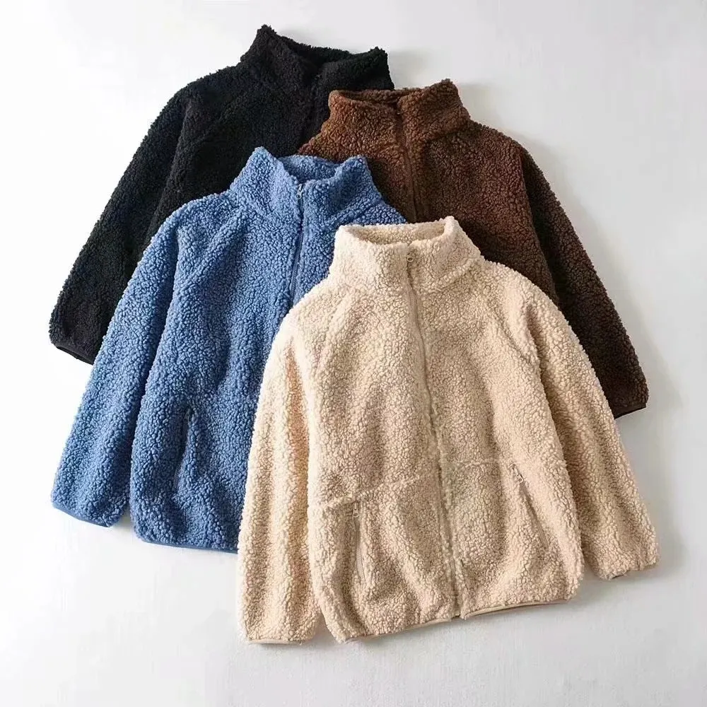 Half High Collar Zipper Lamb Wool Outerwear