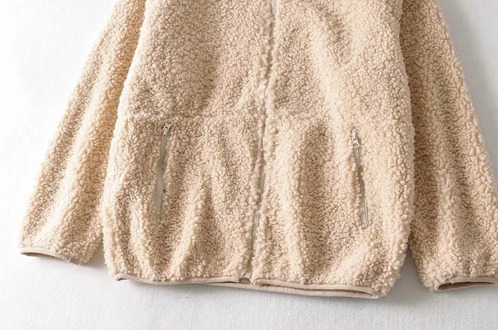 Half High Collar Zipper Lamb Wool Outerwear