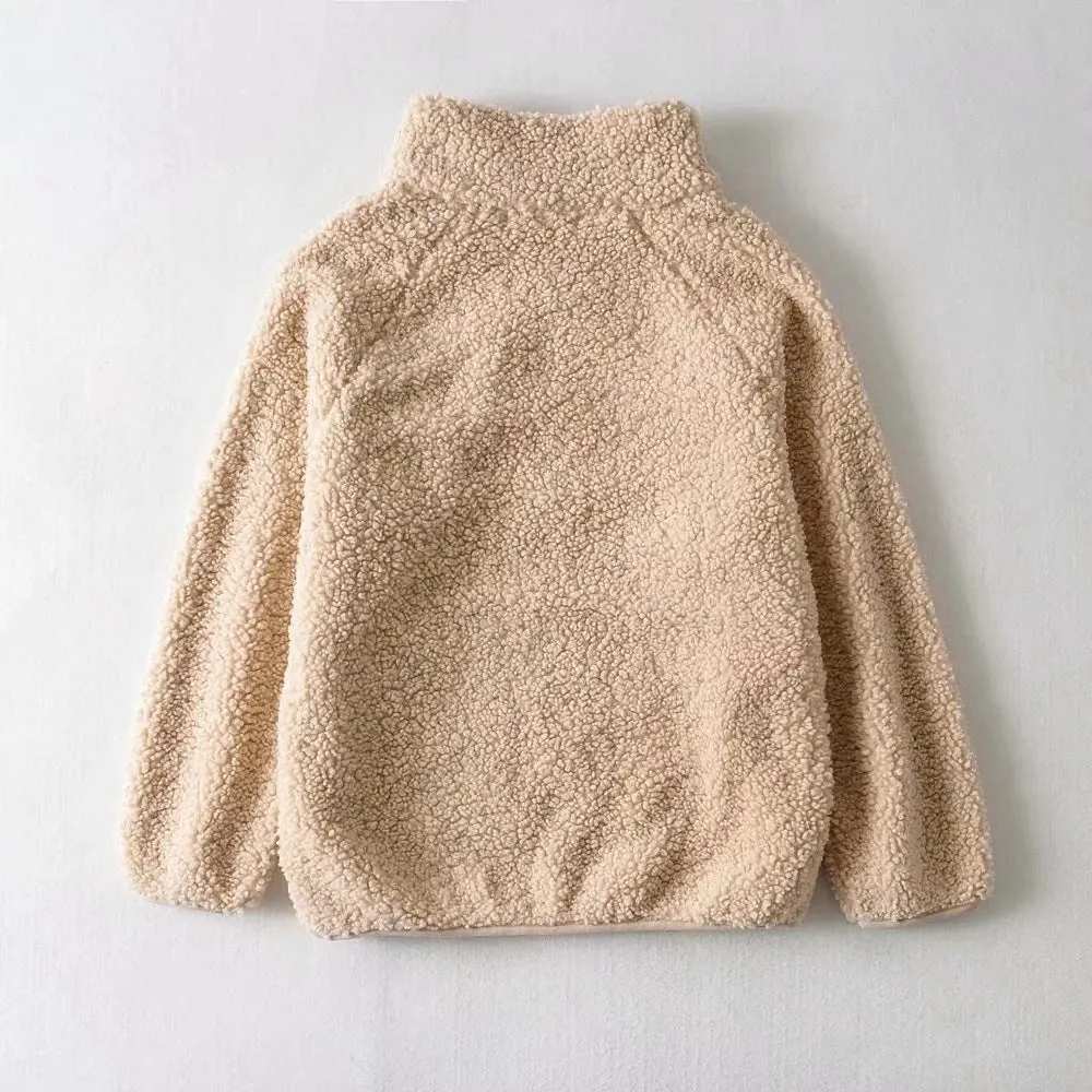 Half High Collar Zipper Lamb Wool Outerwear