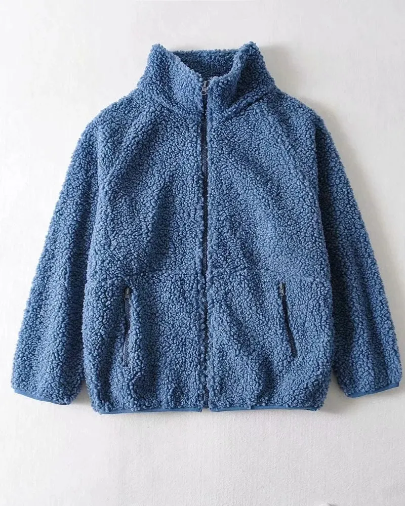 Half High Collar Zipper Lamb Wool Outerwear