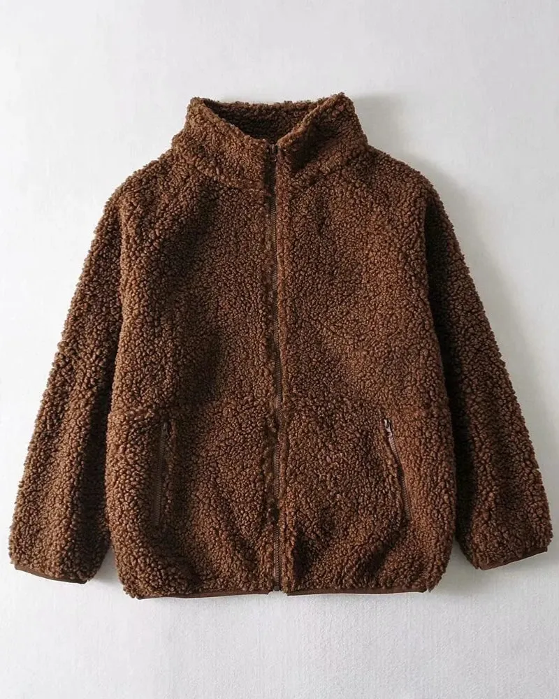 Half High Collar Zipper Lamb Wool Outerwear