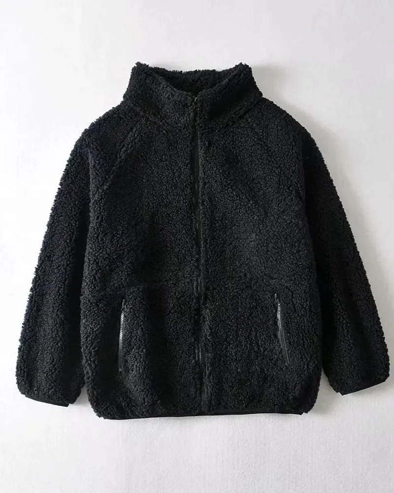 Half High Collar Zipper Lamb Wool Outerwear