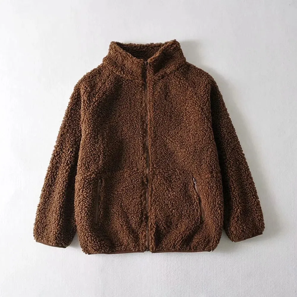 Half High Collar Zipper Lamb Wool Outerwear