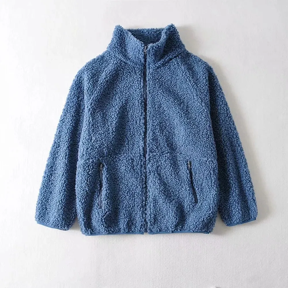 Half High Collar Zipper Lamb Wool Outerwear