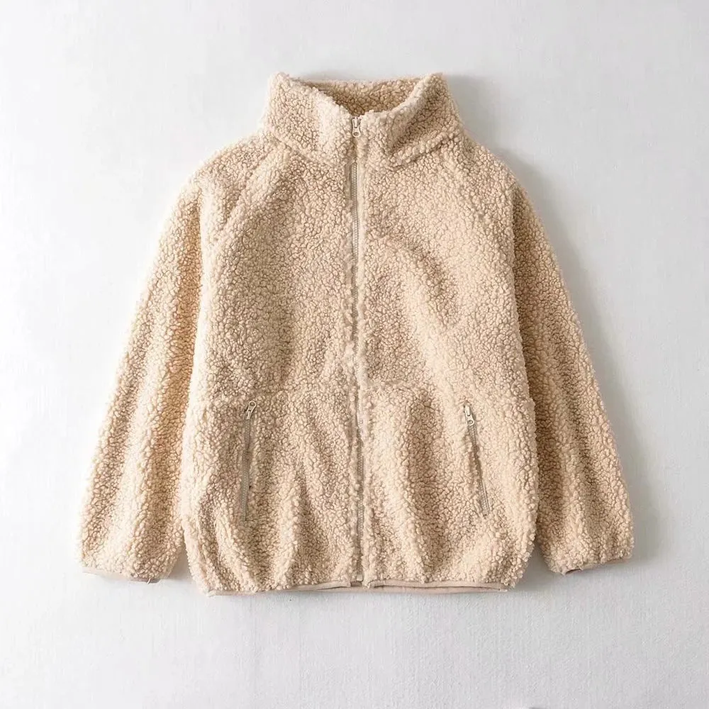 Half High Collar Zipper Lamb Wool Outerwear