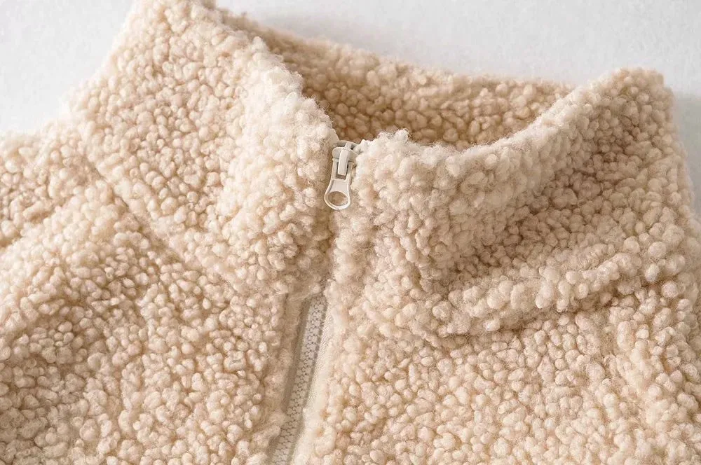Half High Collar Zipper Lamb Wool Outerwear