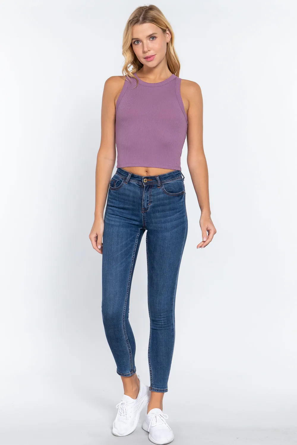 Halter Neck Rib Crop Tank Top