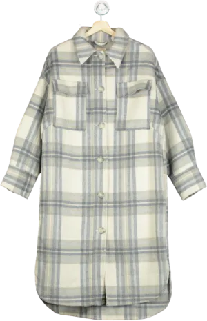 H&M Blue/White Plaid Wool-Blend Long Coat XS