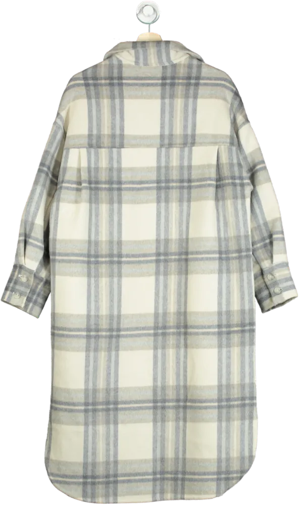 H&M Blue/White Plaid Wool-Blend Long Coat XS