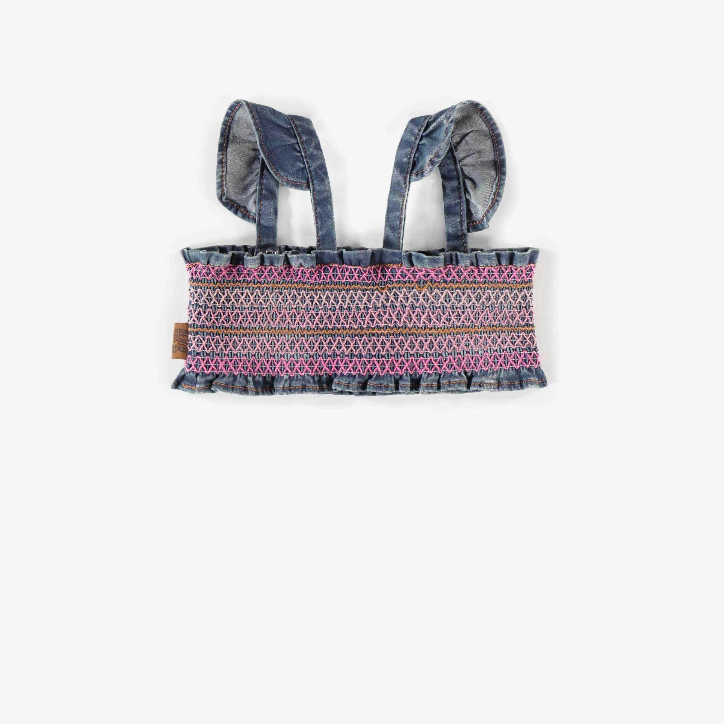 Haut court à bretelles bleu en denim extensible, bébé || Blue stretch denim short tank top, baby
