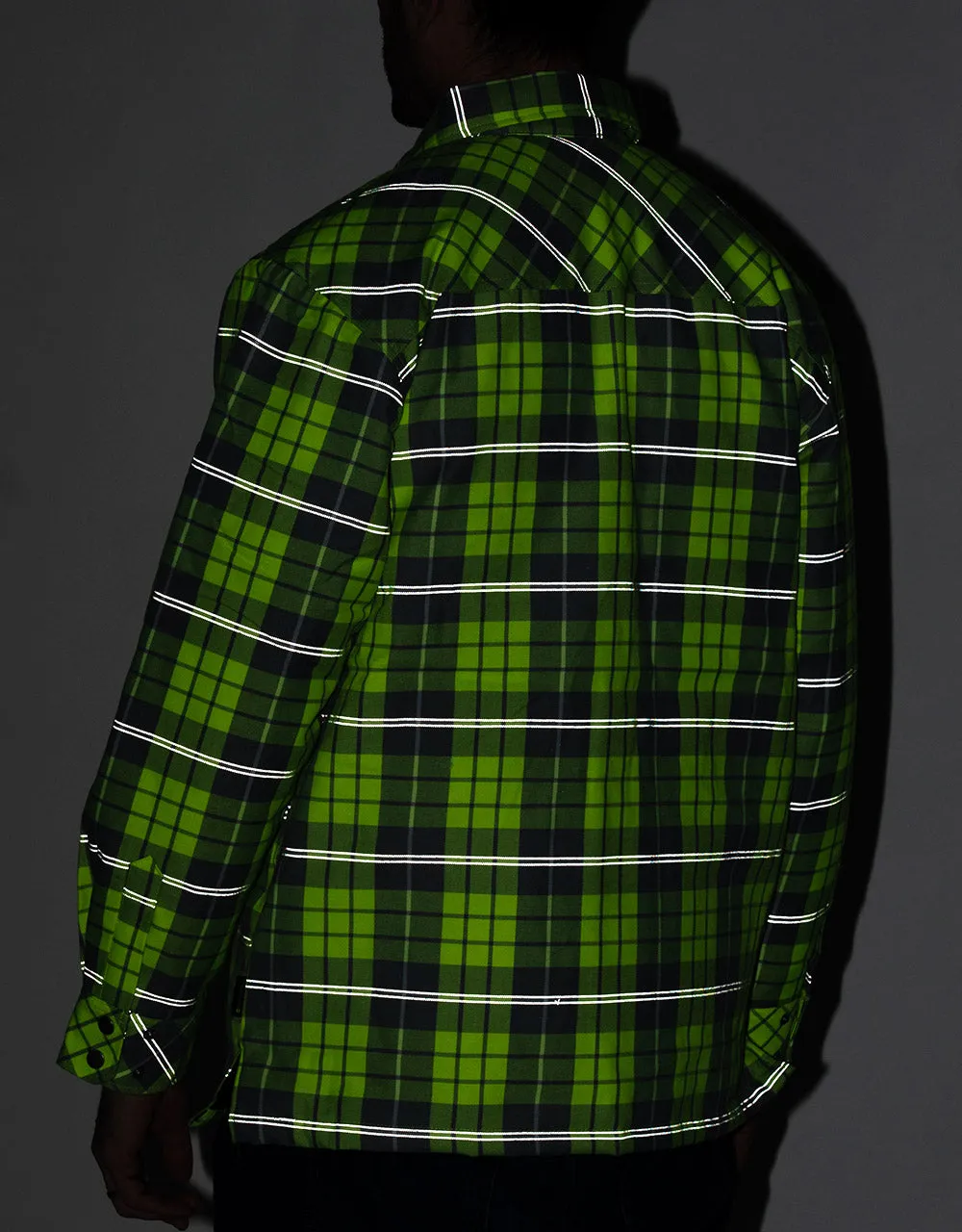 Hi Vis Plaid Quilted Flannel Shirt Jacket with Reflective Striping