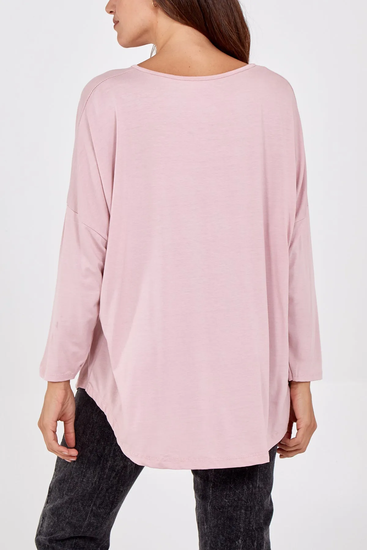 High Low Curved Hem Long Sleeve Top