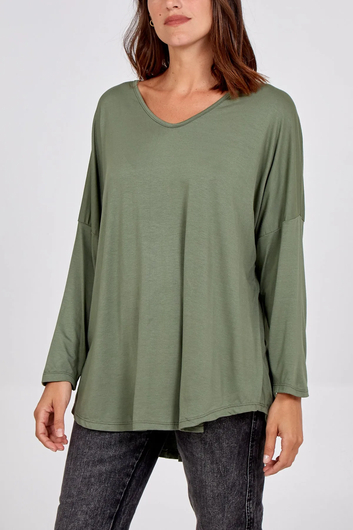 High Low Curved Hem Long Sleeve Top
