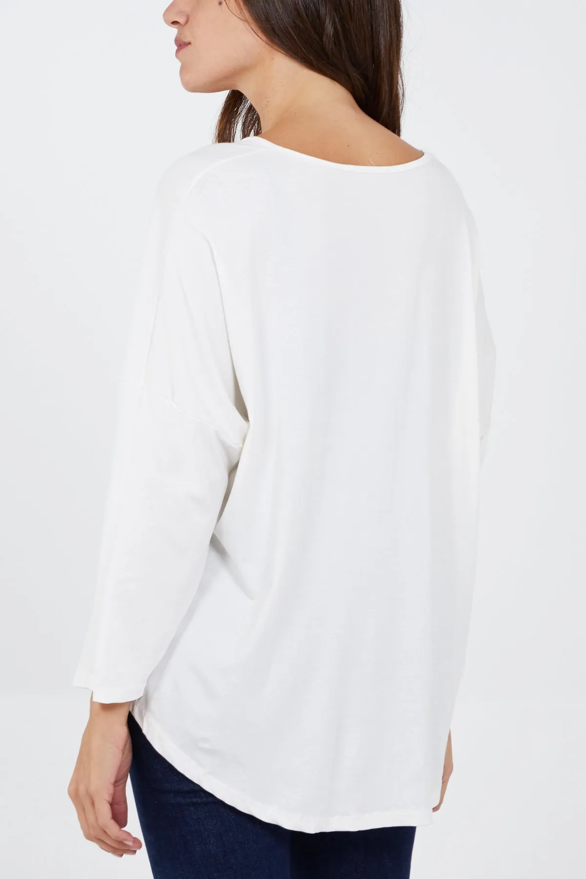 High Low Curved Hem Long Sleeve Top