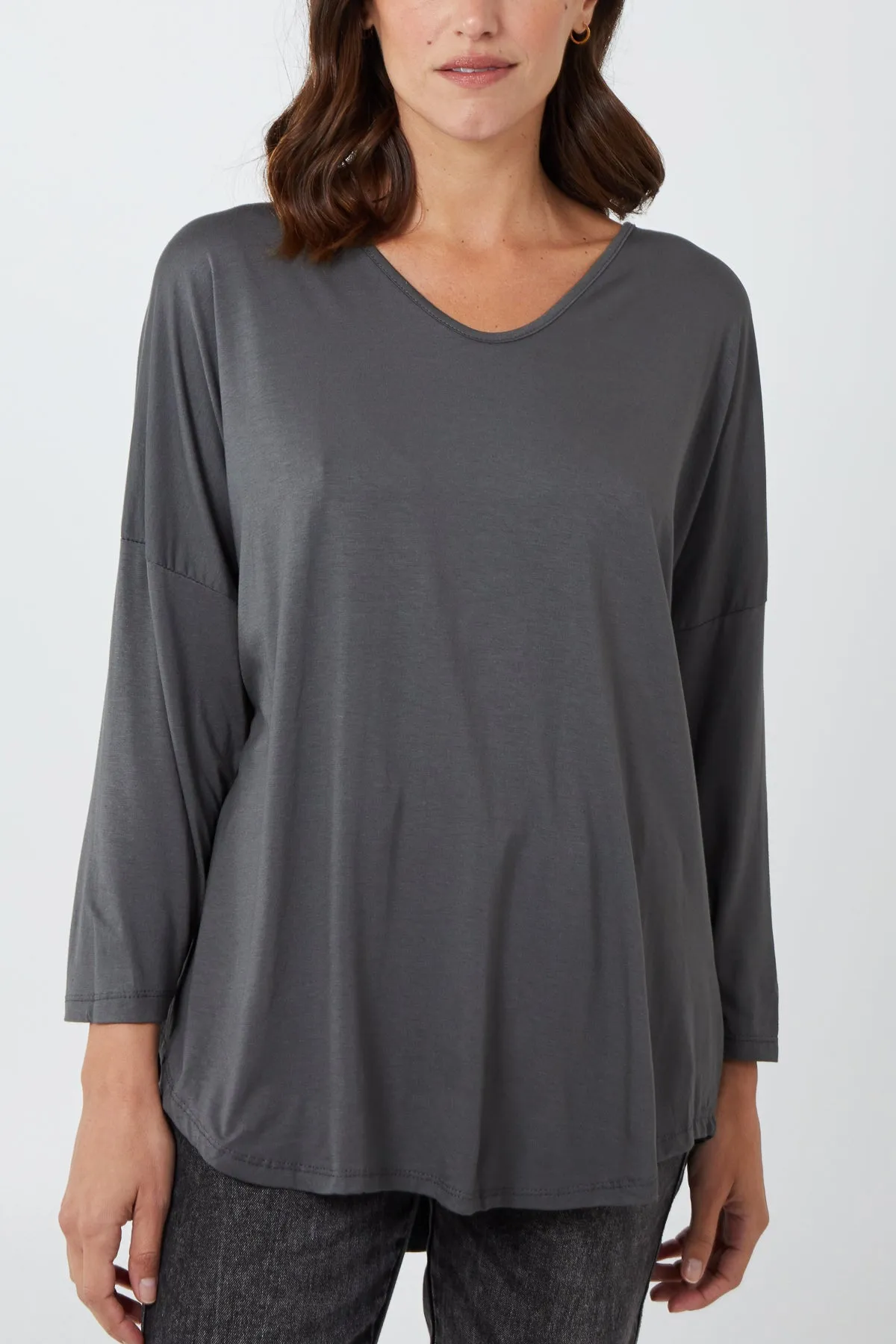 High Low Curved Hem Long Sleeve Top