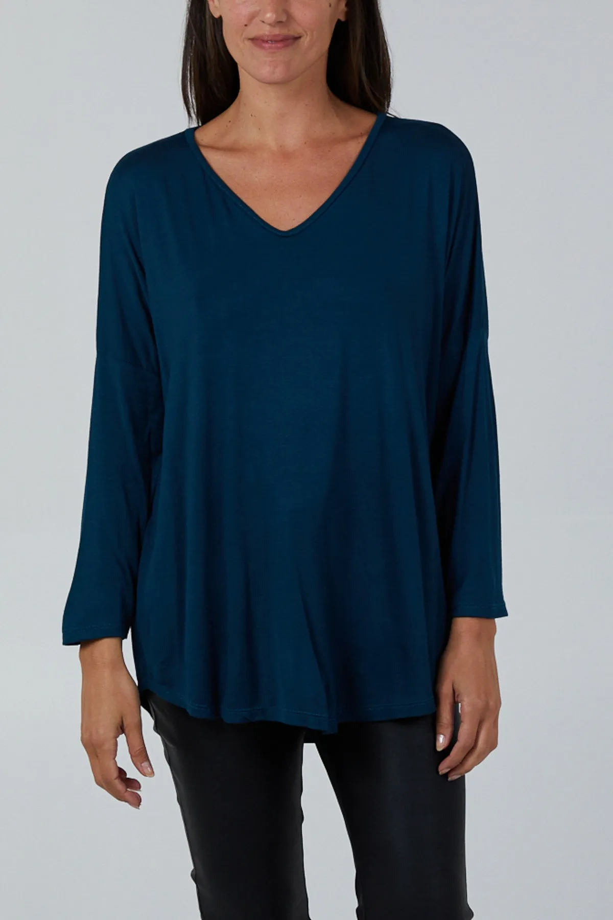 High Low Curved Hem Long Sleeve Top