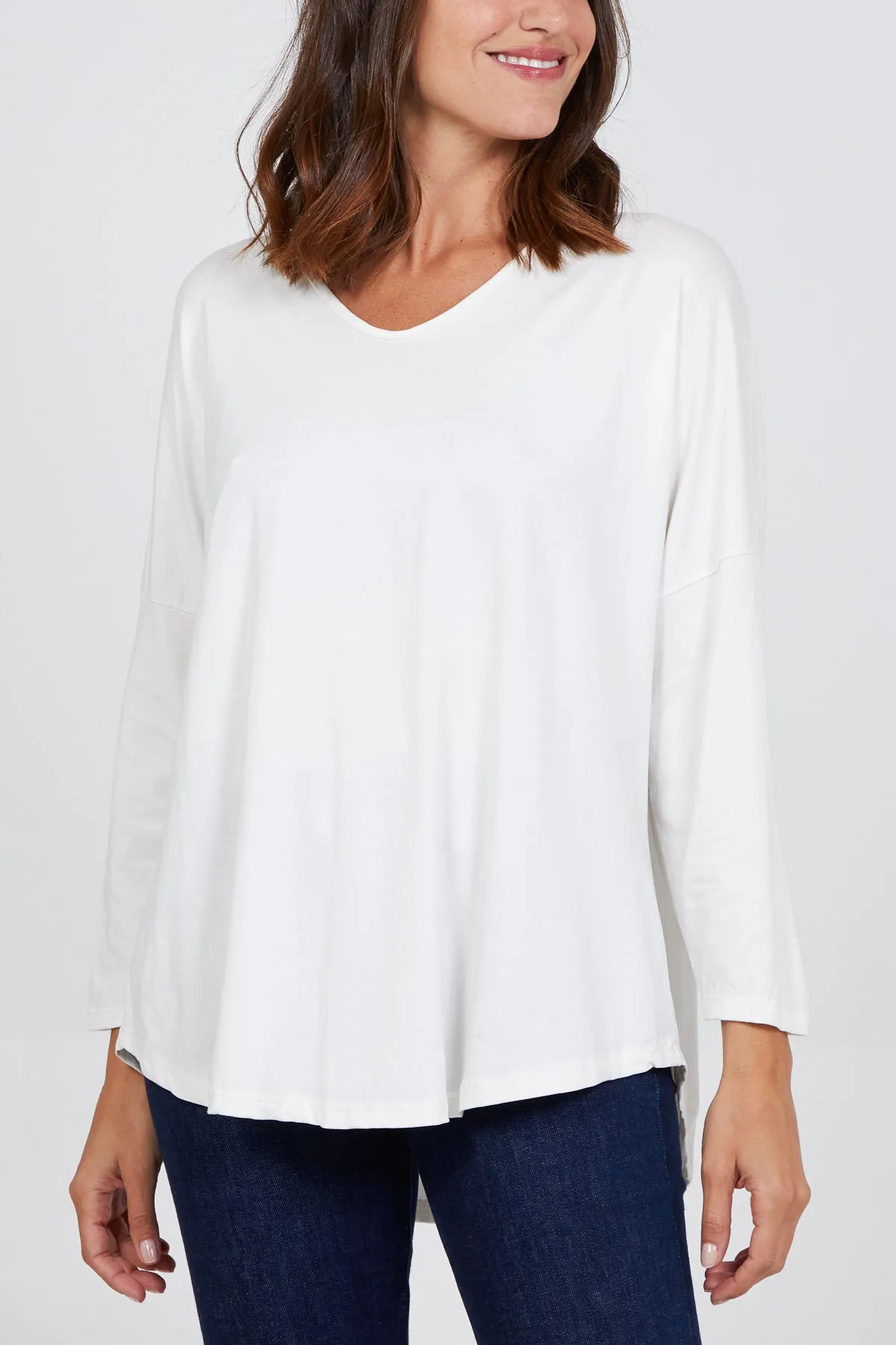 High Low Curved Hem Long Sleeve Top