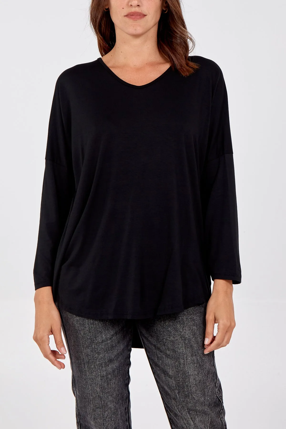 High Low Curved Hem Long Sleeve Top