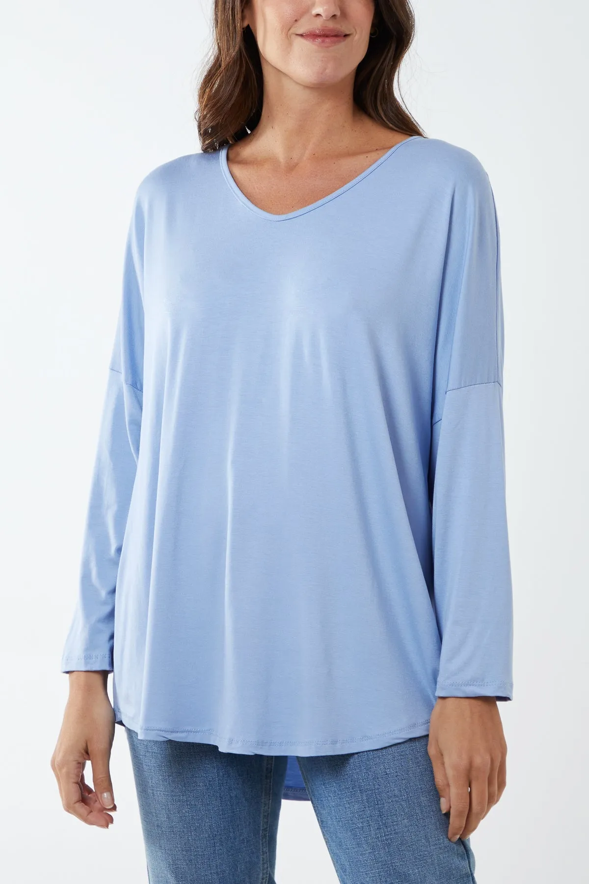 High Low Curved Hem Long Sleeve Top