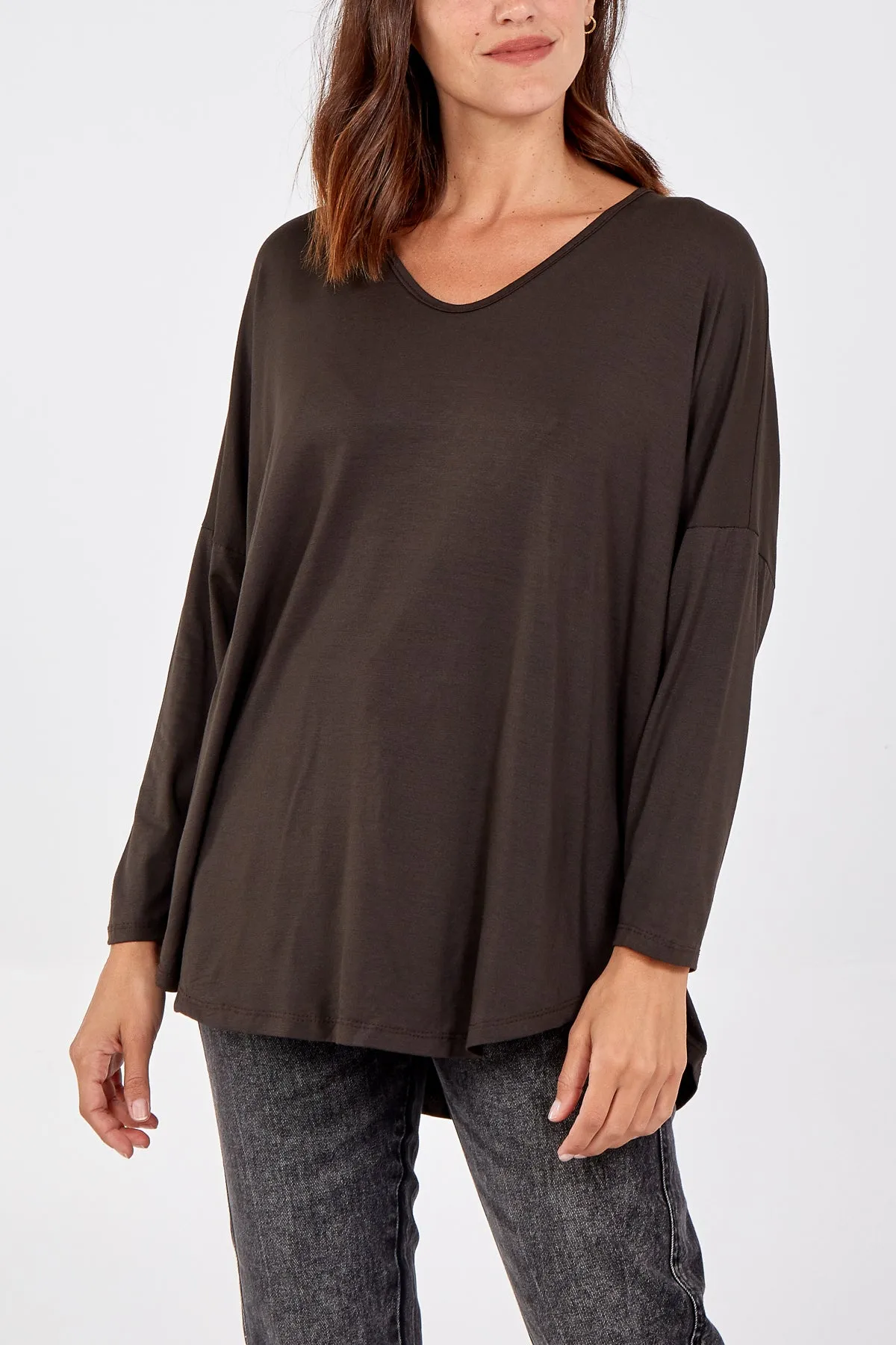 High Low Curved Hem Long Sleeve Top