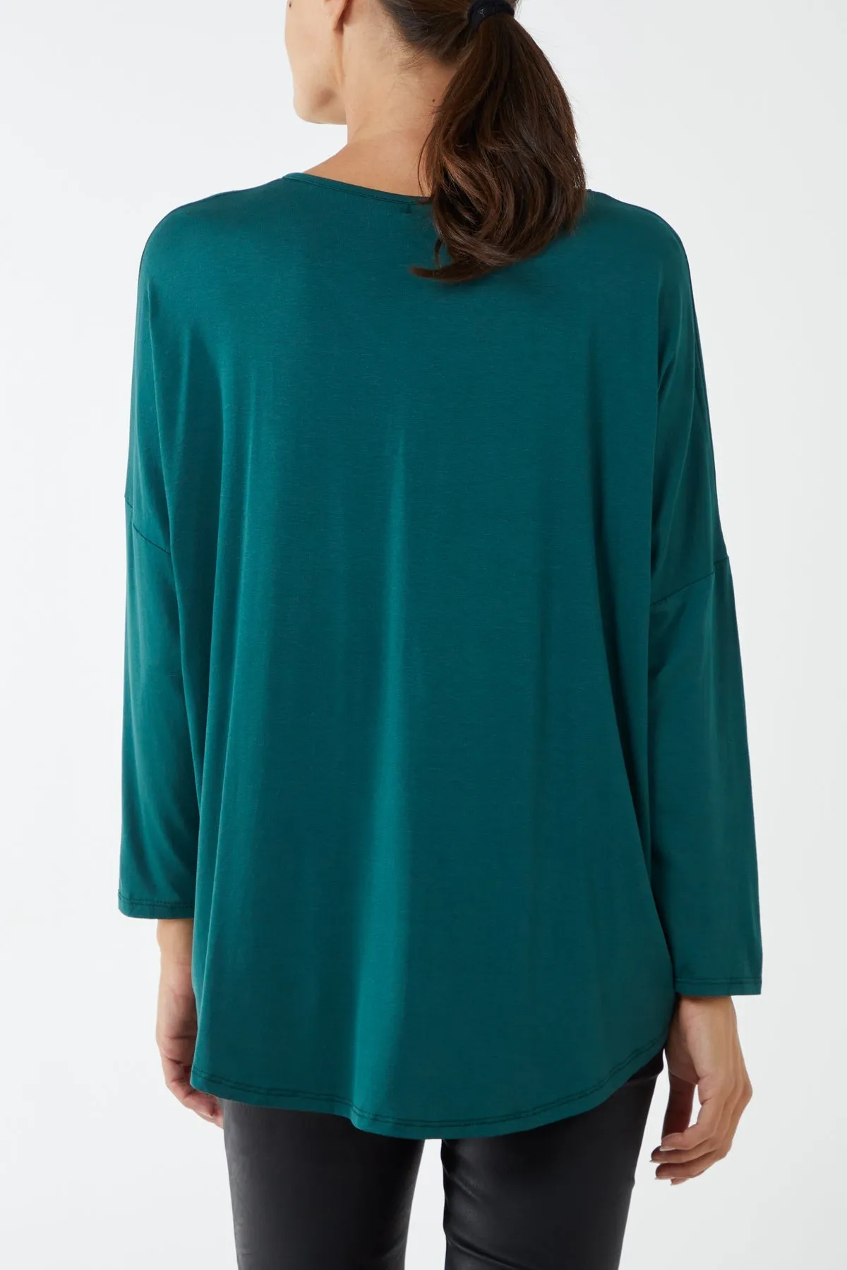 High Low Curved Hem Long Sleeve Top