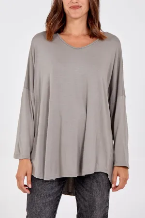 High Low Curved Hem Long Sleeve Top