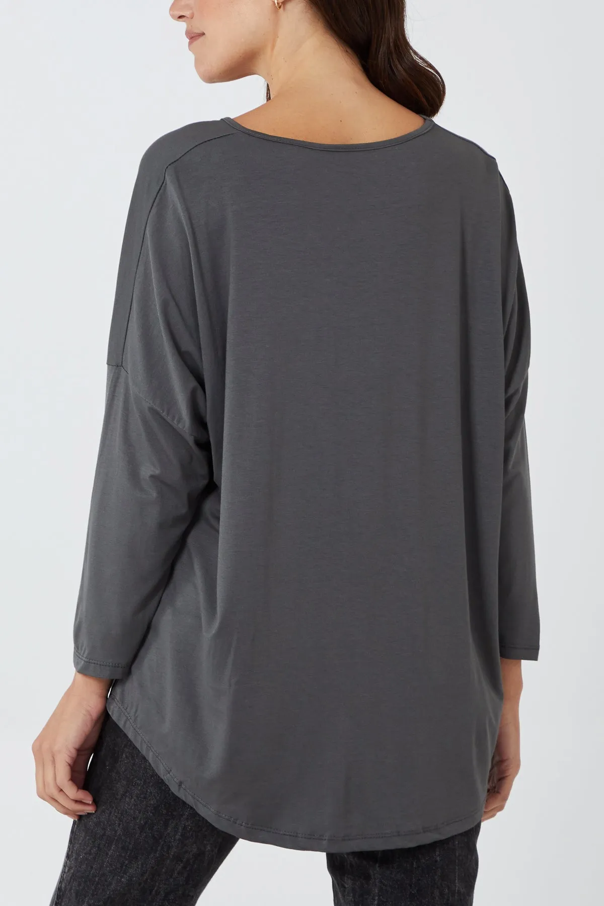 High Low Curved Hem Long Sleeve Top