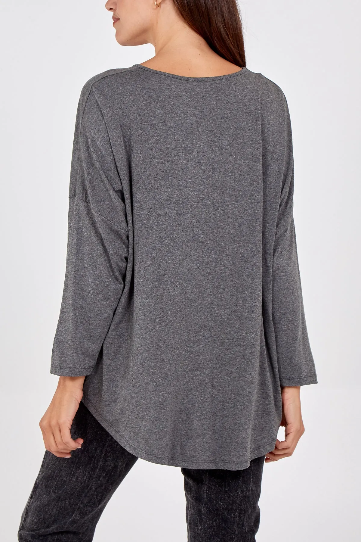 High Low Curved Hem Long Sleeve Top