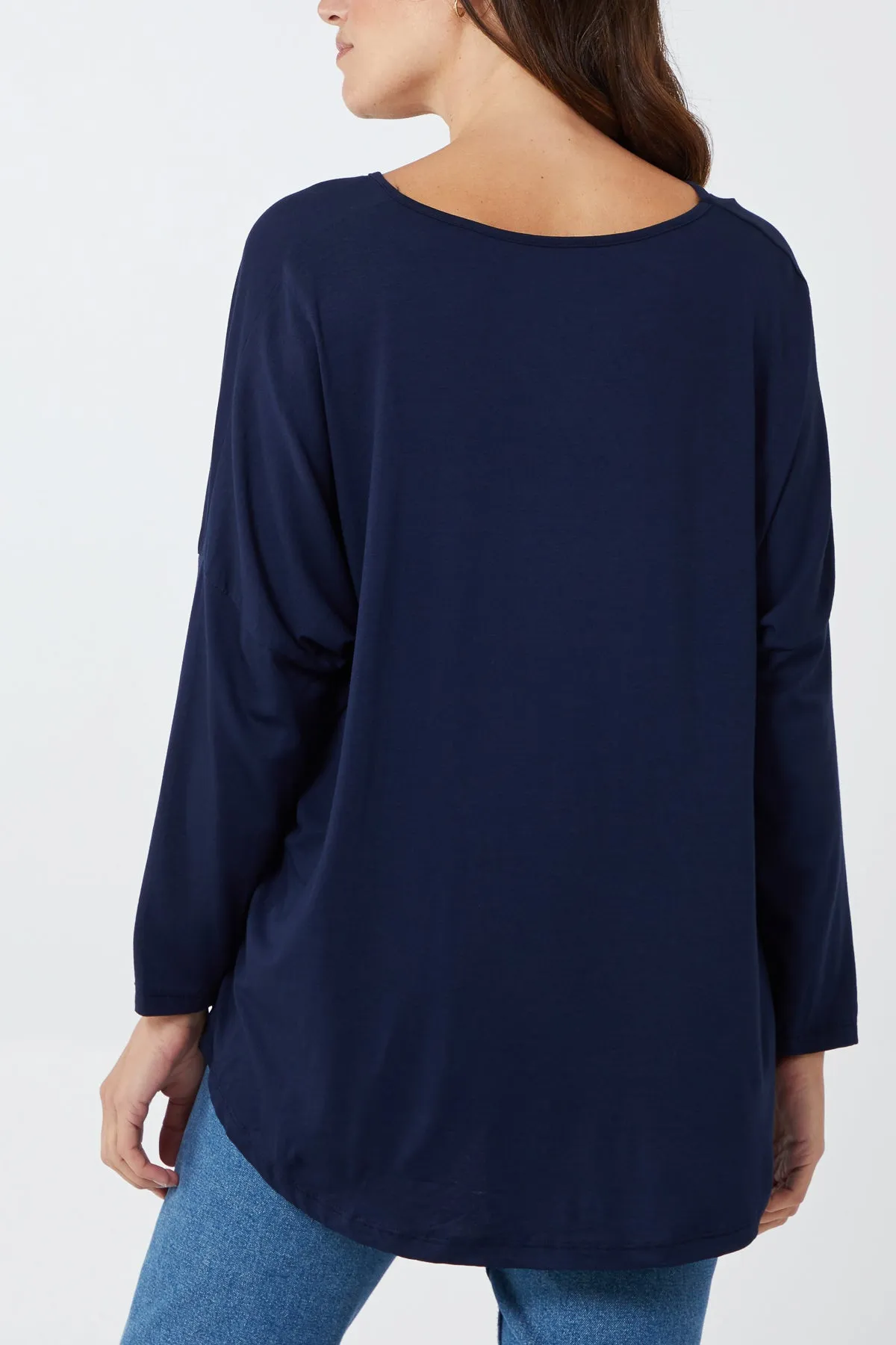 High Low Curved Hem Long Sleeve Top