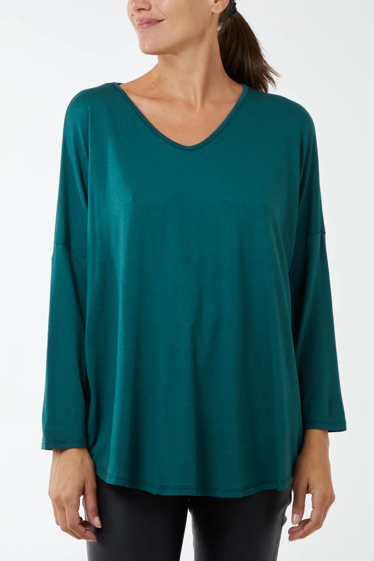 High Low Curved Hem Long Sleeve Top