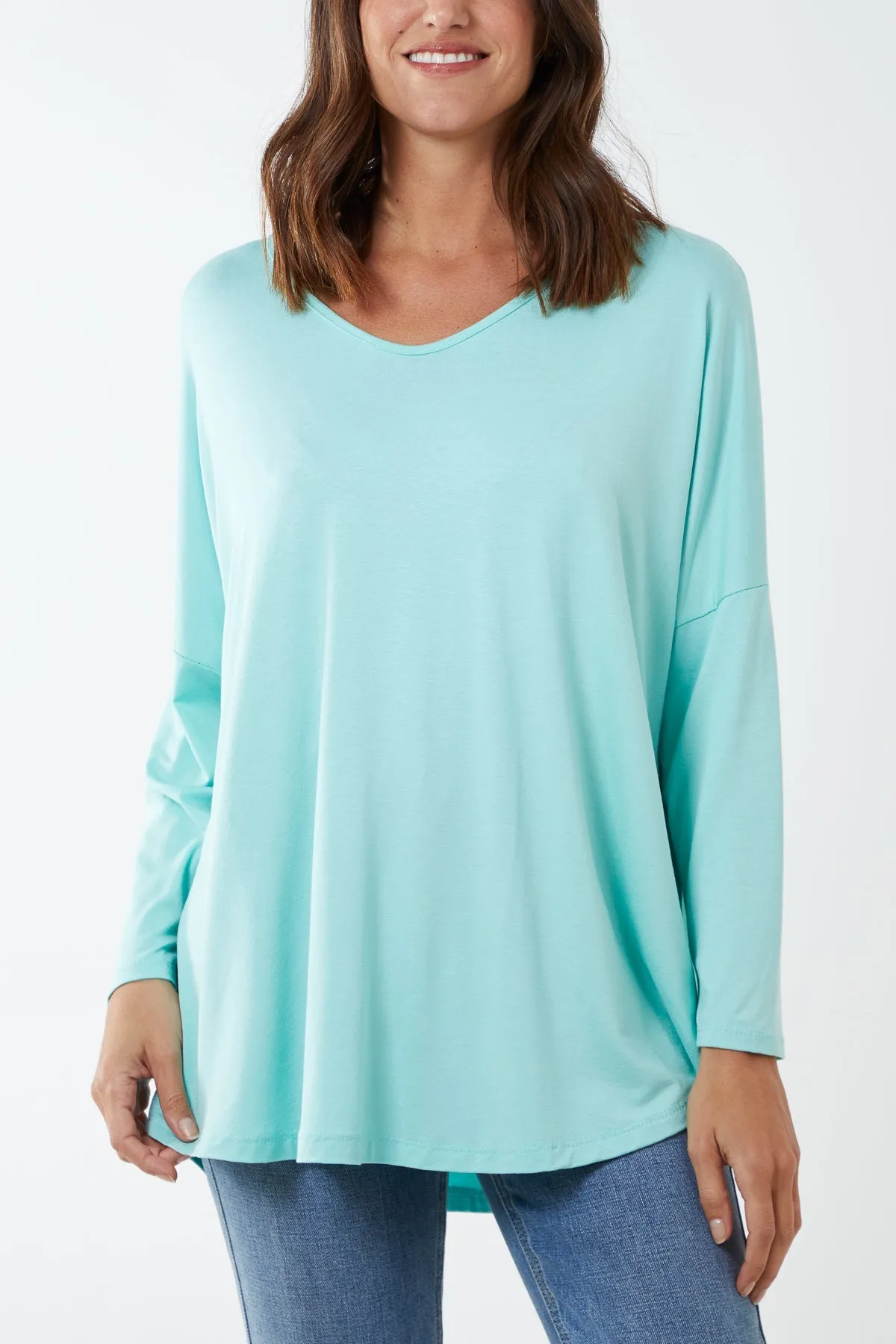 High Low Curved Hem Long Sleeve Top