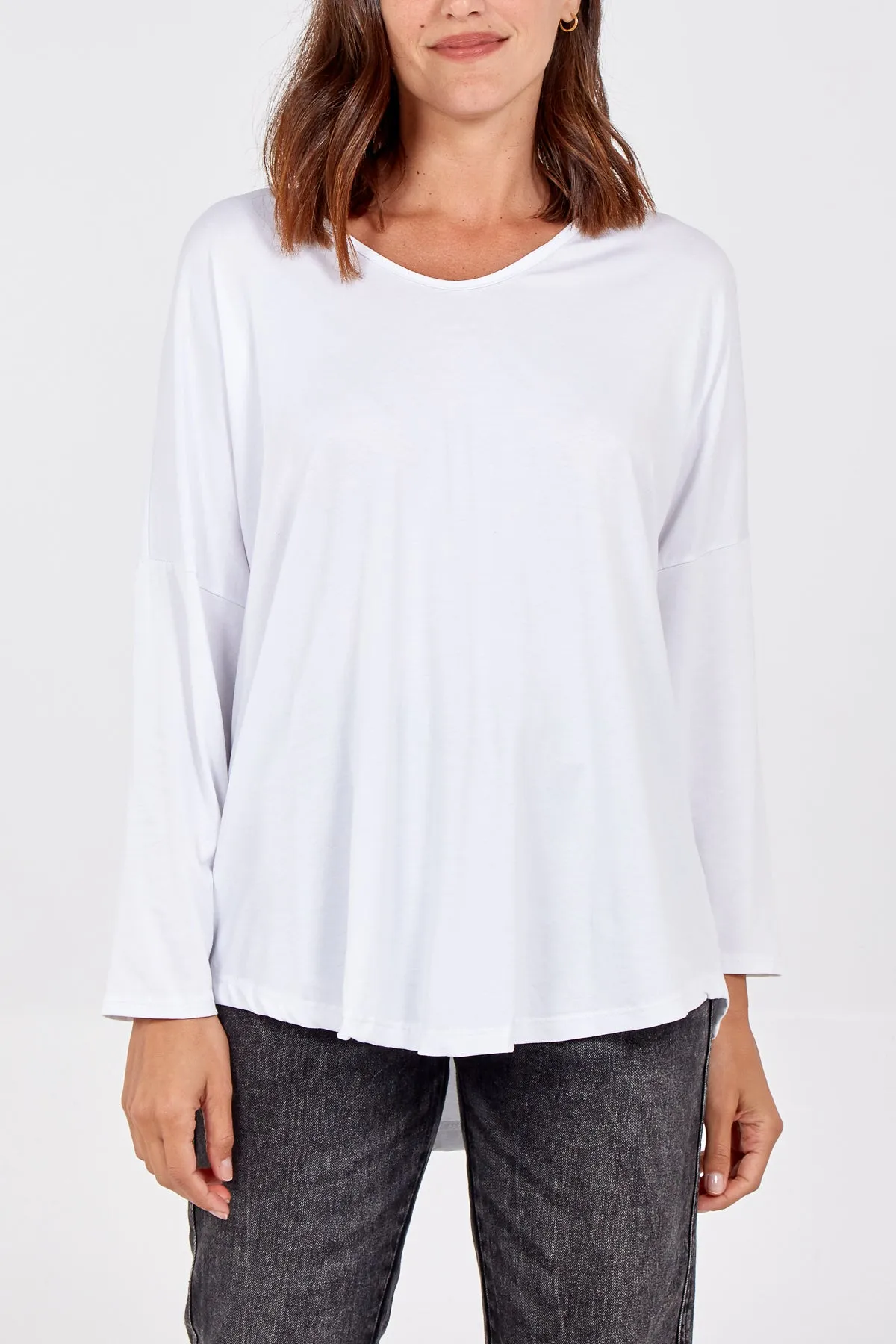 High Low Curved Hem Long Sleeve Top