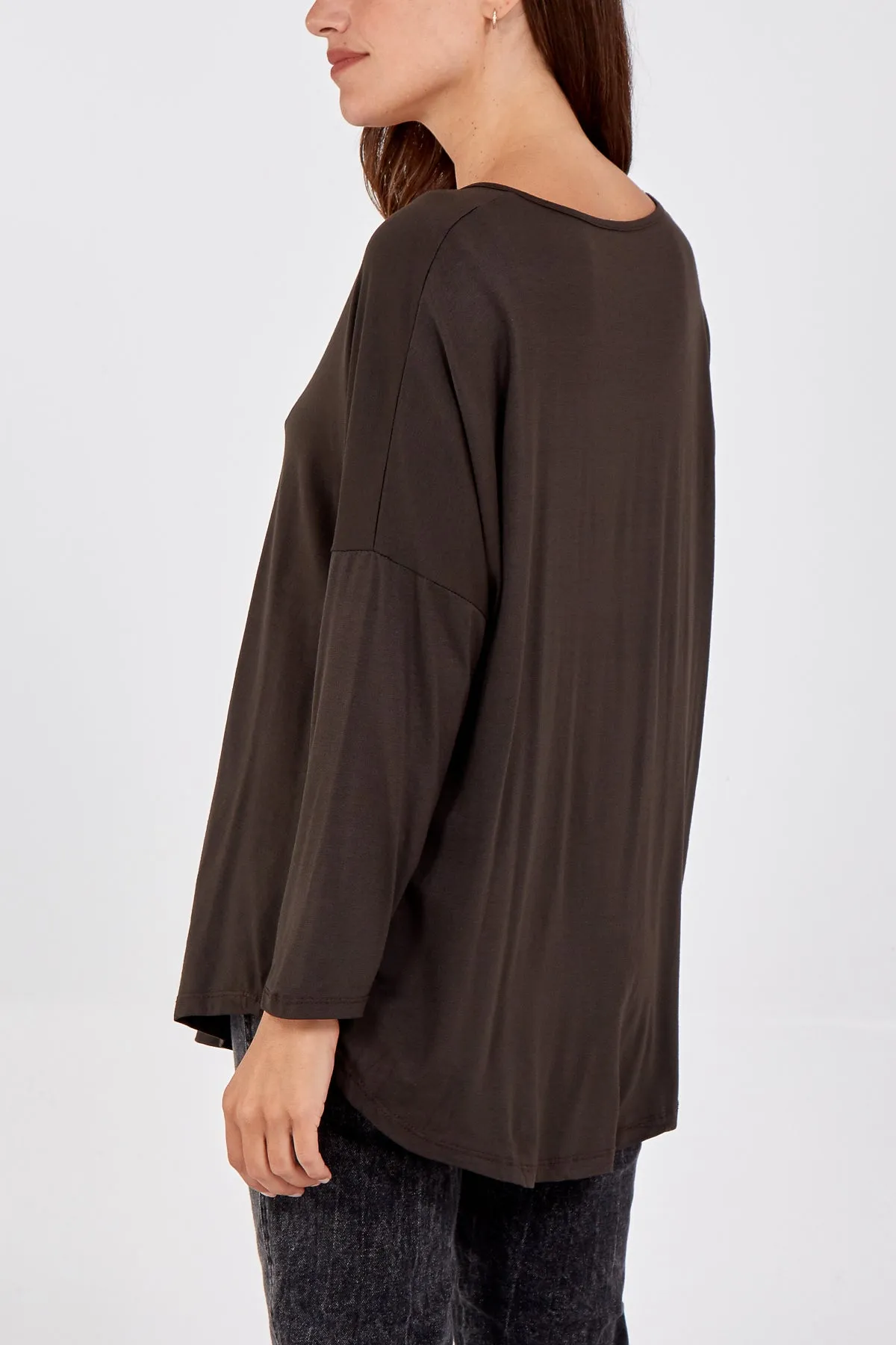 High Low Curved Hem Long Sleeve Top