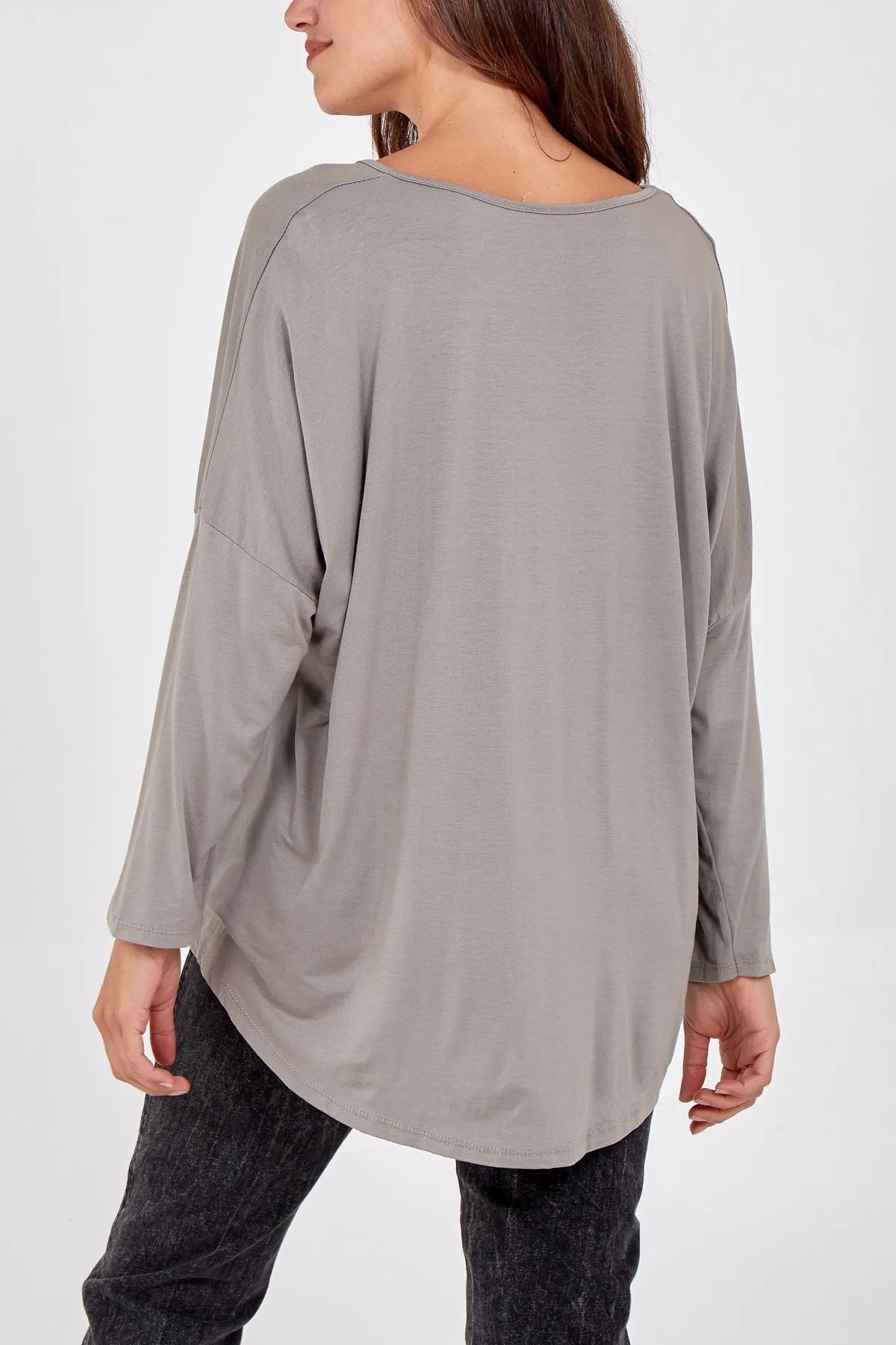 High Low Curved Hem Long Sleeve Top