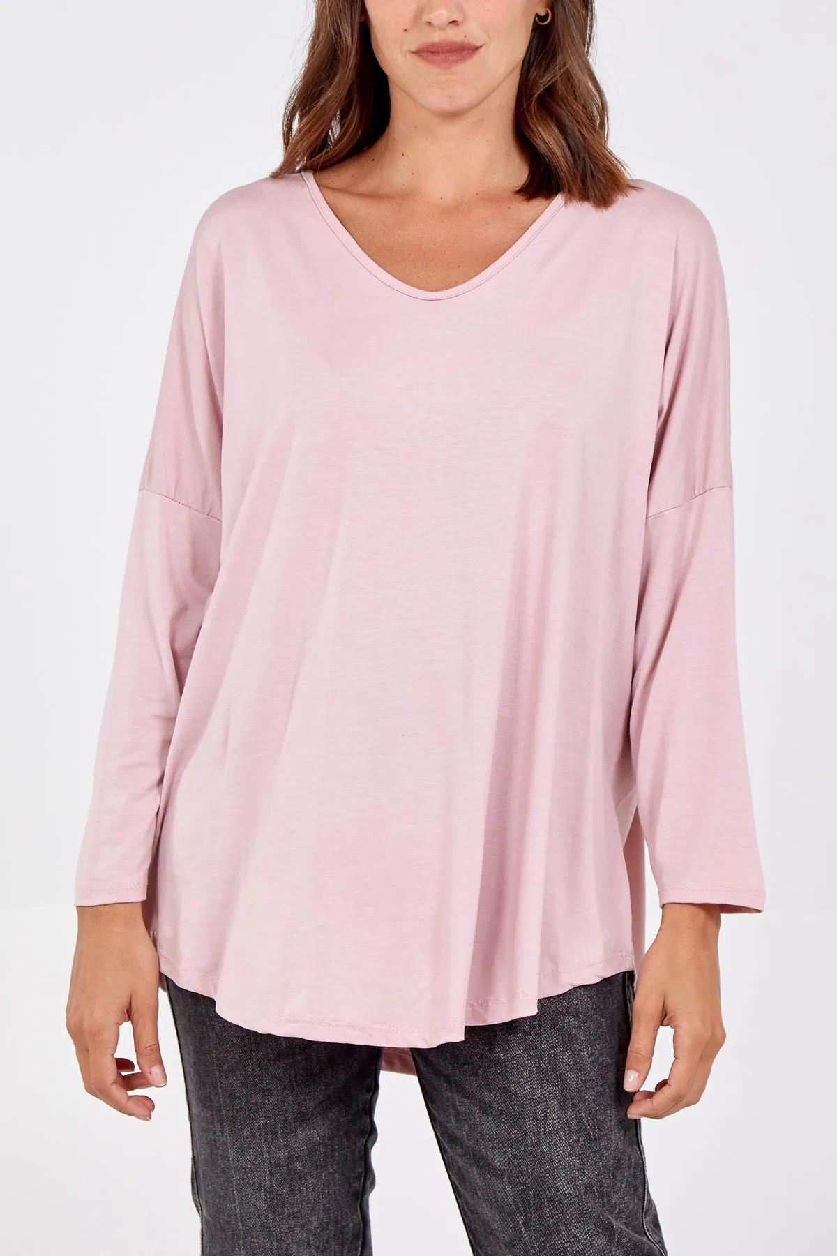 High Low Curved Hem Long Sleeve Top