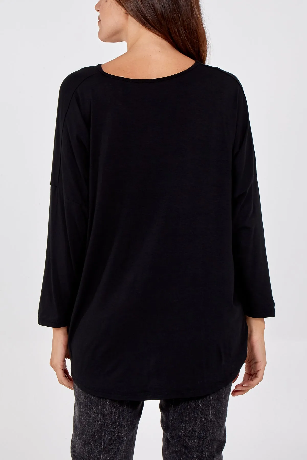 High Low Curved Hem Long Sleeve Top