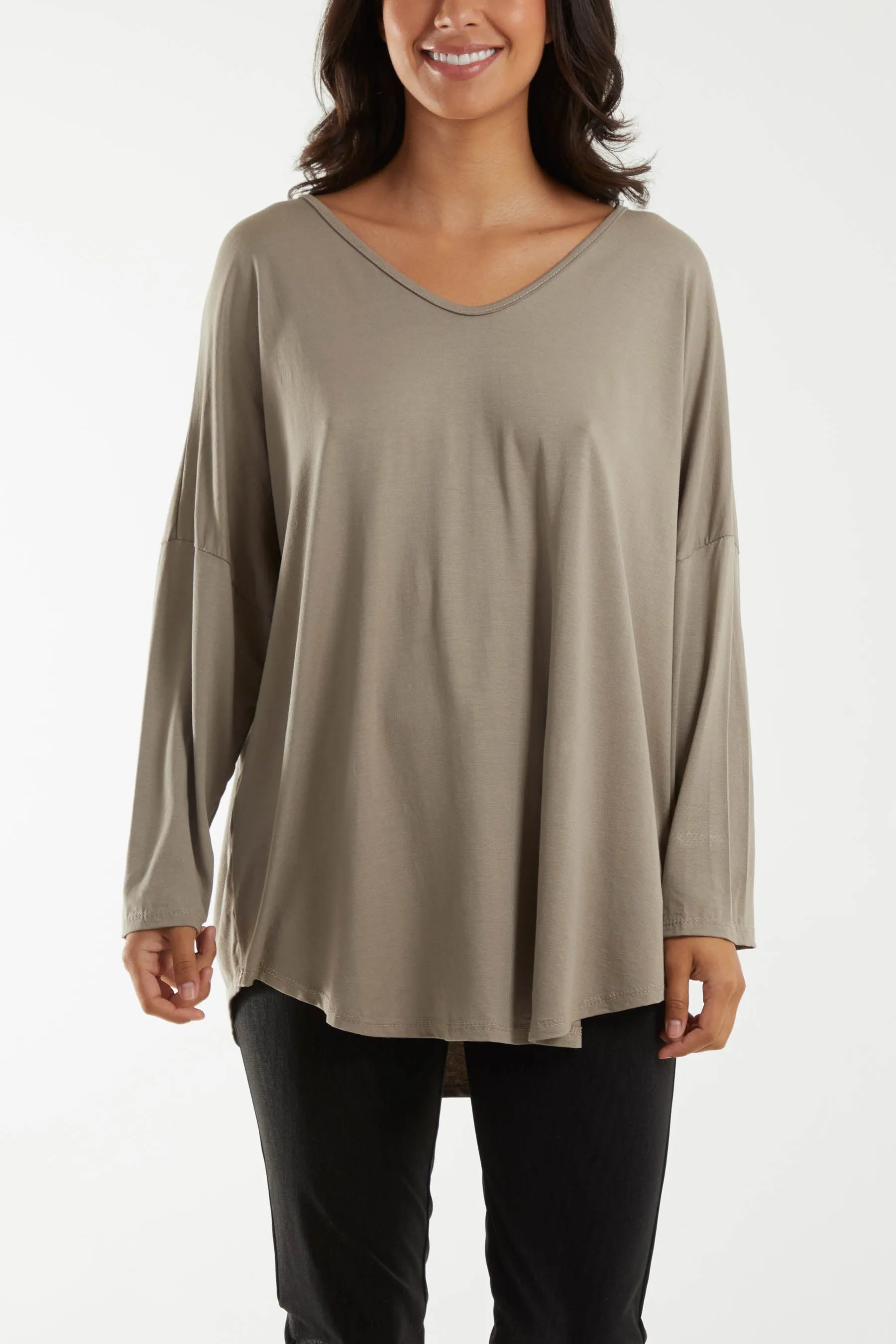 High Low Curved Hem Long Sleeve Top