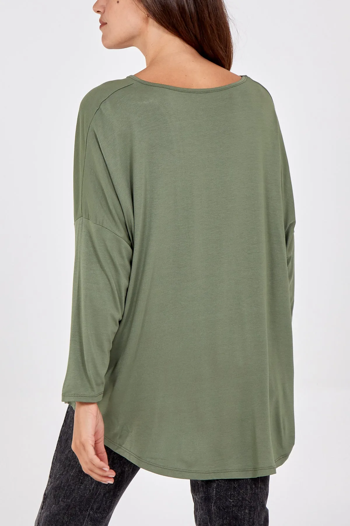 High Low Curved Hem Long Sleeve Top