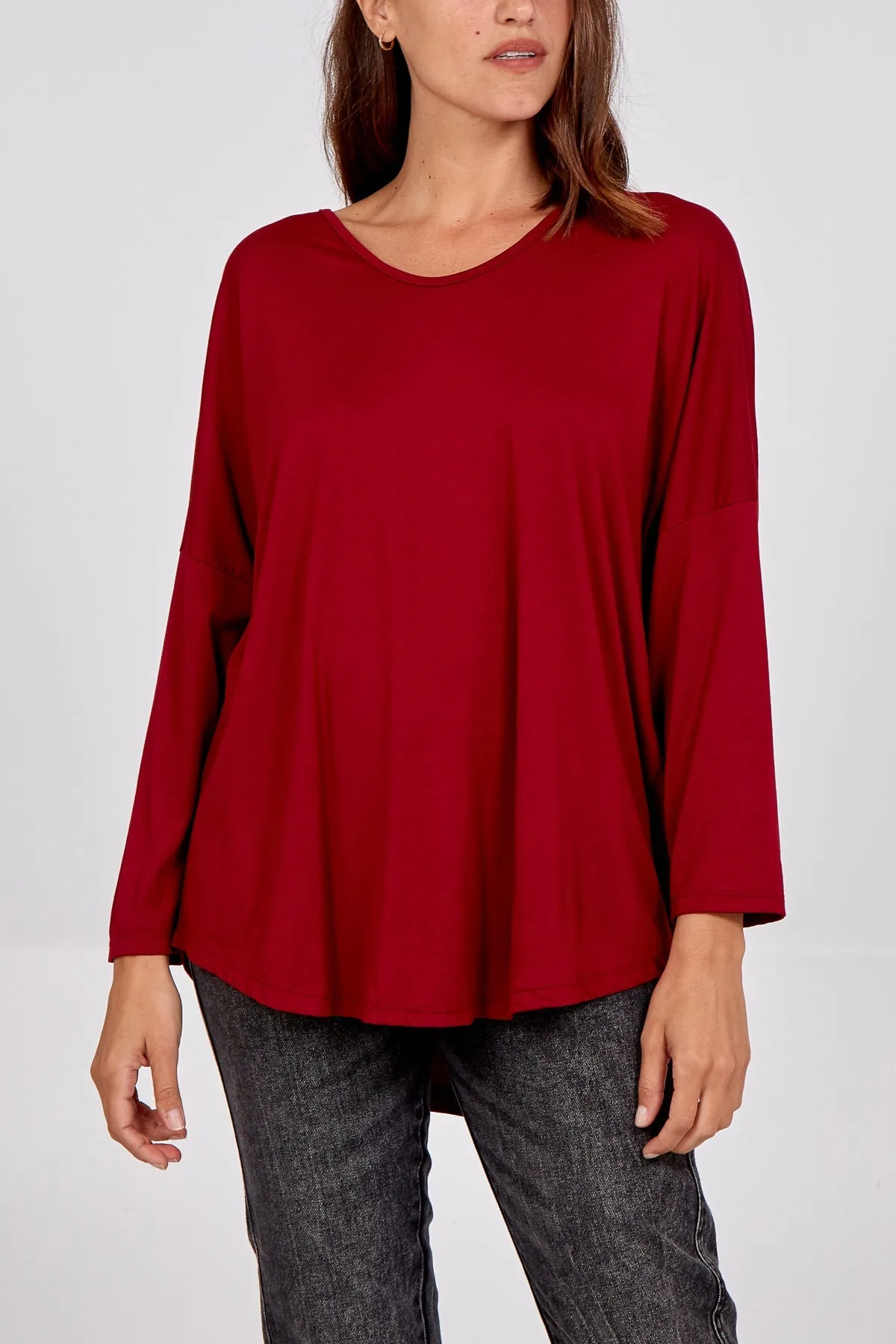 High Low Curved Hem Long Sleeve Top