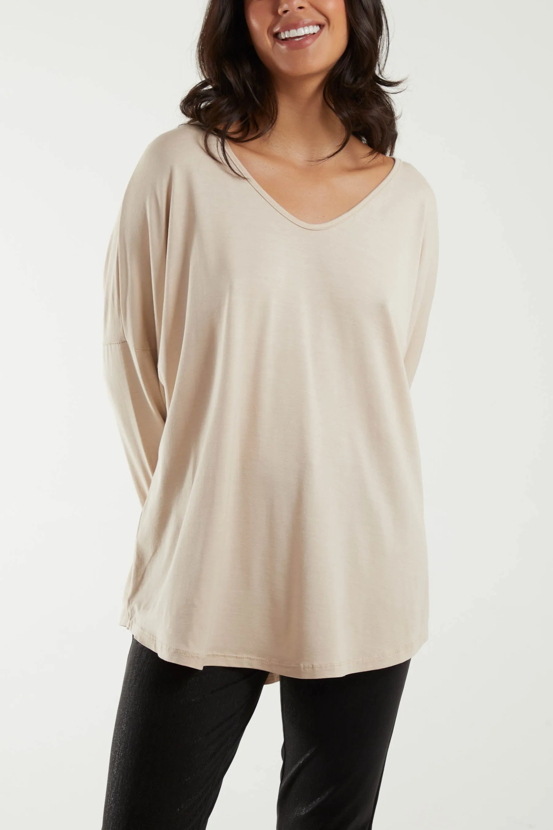 High Low Curved Hem Long Sleeve Top