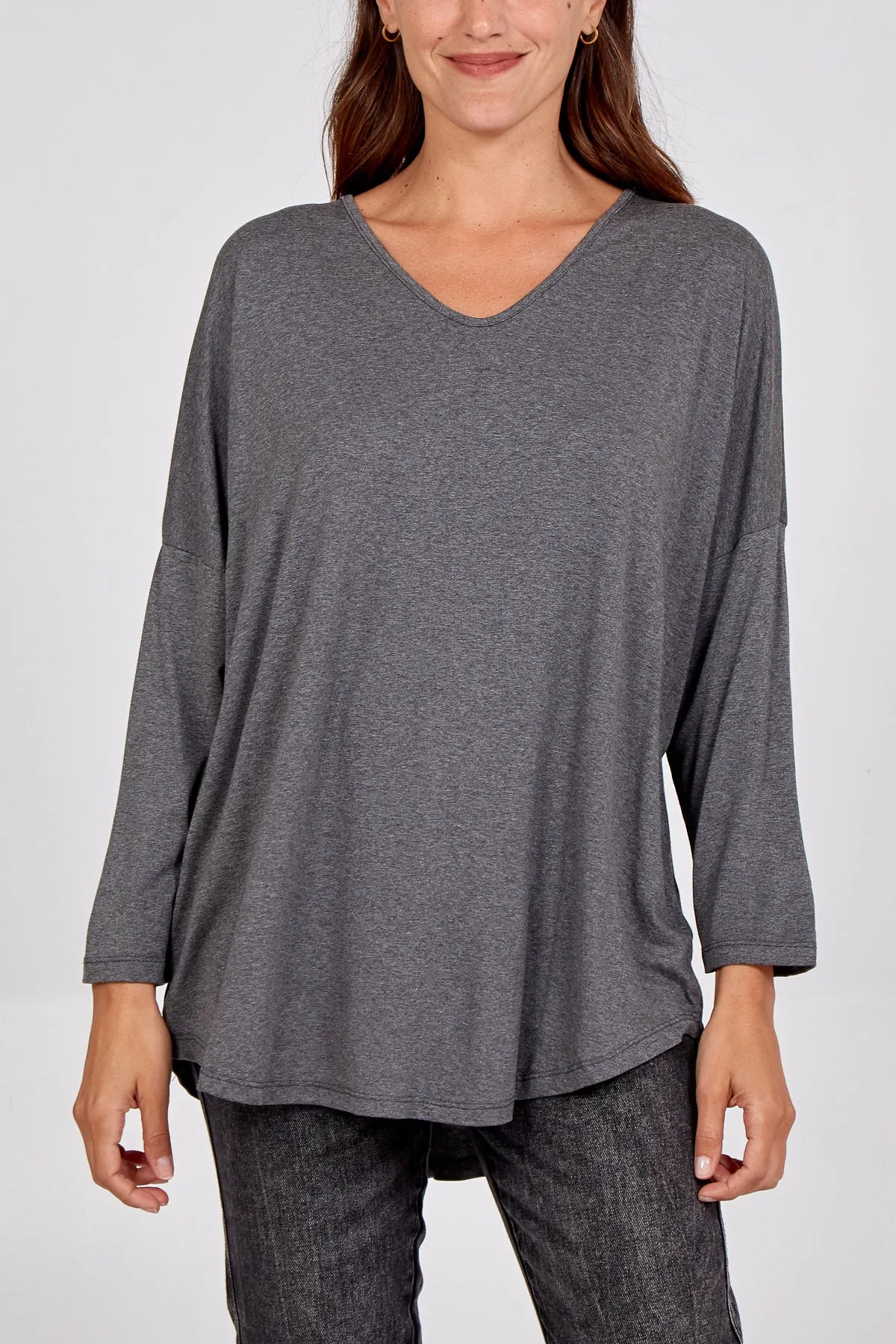 High Low Curved Hem Long Sleeve Top